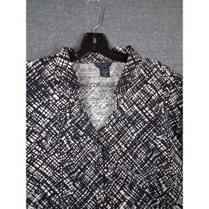 Silkland Womens Shirt 2X Black White Abstract Art Wear 100% Silk Cardigan Jacket